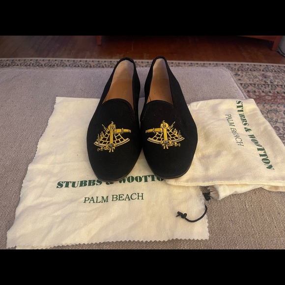 Stubbs & Wootton Black Velvet Embroidered Sextant Men’s Slip on Loafers Shoes 10 main image 11